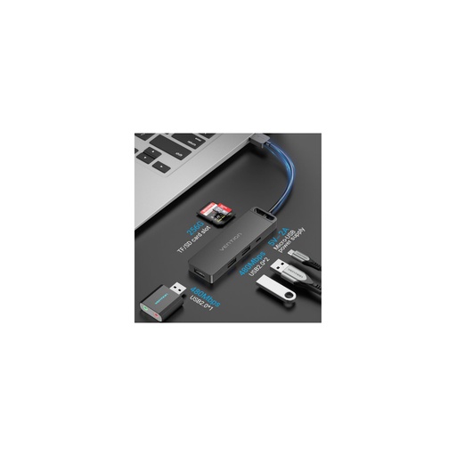 [ACC-0345] Vention USB 2.0 to USB 2.0*3/TF/SD/Micro-B HUB 0.15M Black ABS Type (CHUBB)