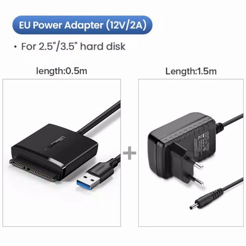 [ACC-0346] Ugreen CM257 SATA to Usb 3.0 for Hardisk 3.5&quot; 2.5&quot; DVD ROOM 12V - WITH ADAPTOR