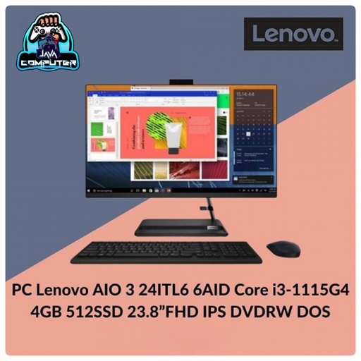 [AIO-0118] Lenovo AIO 24ITL6 6AID i3-1115G4/4/512/DVD/DOS/23.8&quot; FHD IPS/Black