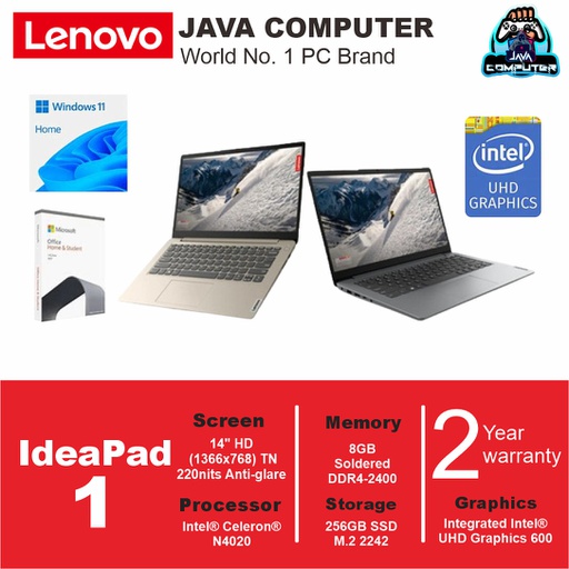 [LAPTOP-0561] Lenovo Ideapad 1 14IGL7 82V6004WID N4020/8GB/256GB SSD/W11+OHS/14&quot;HD/Cloud Grey