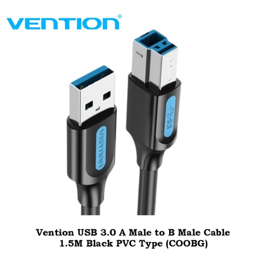 [CBL-0291] Vention USB 3.0 A Male to B Male Cable 1.5M Black PVC Type (COOBG)