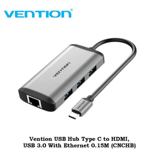 [ACC-0366] Vention USB Hub Type C to HDMI, USB 3.0 With Ethernet 0.15M (CNCHB)
