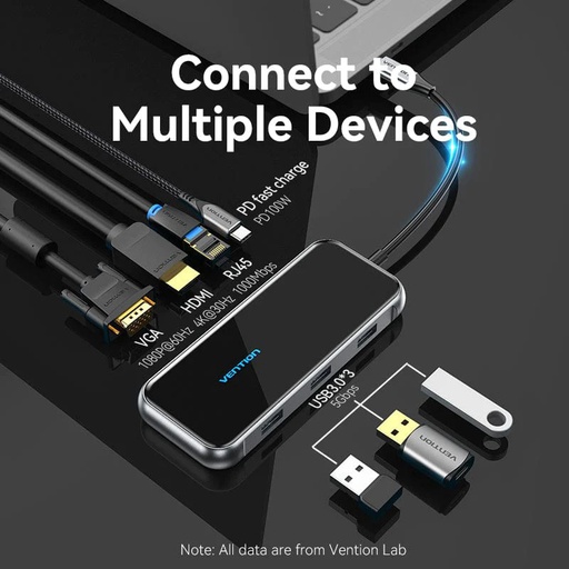 [ACC-0375] Vention USB-C 3.1 to HDMI VGA USB-A-3.0-3P RJ45 (TFKHB)